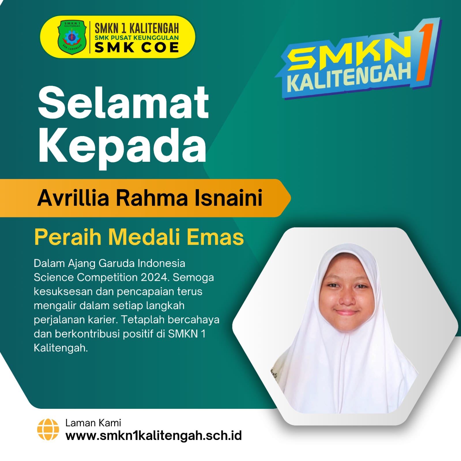 SISWA SMKN 1 KALITENGAH PERAIH MENDALI EMAS DALAM AJANG GARUDA INDONESIA SCIENCE COMPETITION 2024