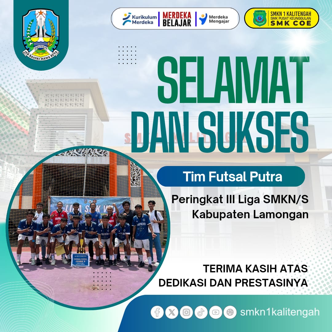 SELAMAT DAN SUKSES TIM FUTSAL PUTRA MERAIH PERINGKAT 3 LIGA SMKN/SMKS KABUPATEN LAMONGAN