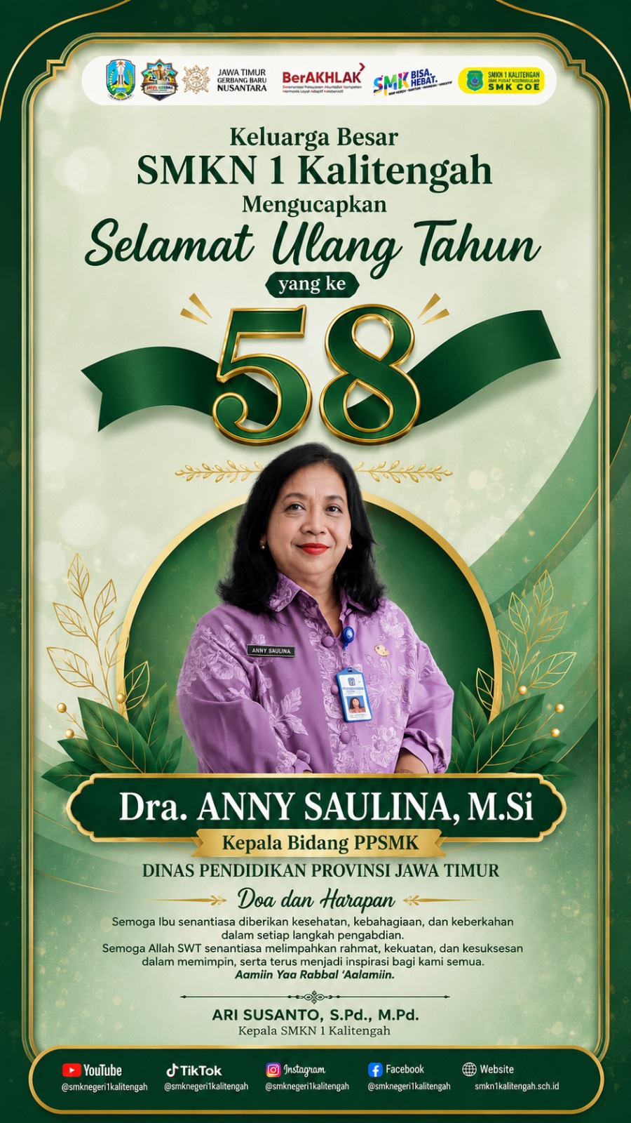 Selamat Ulang Tahun ke-58 Kepada Dra. Anny Saulina, M.Si.