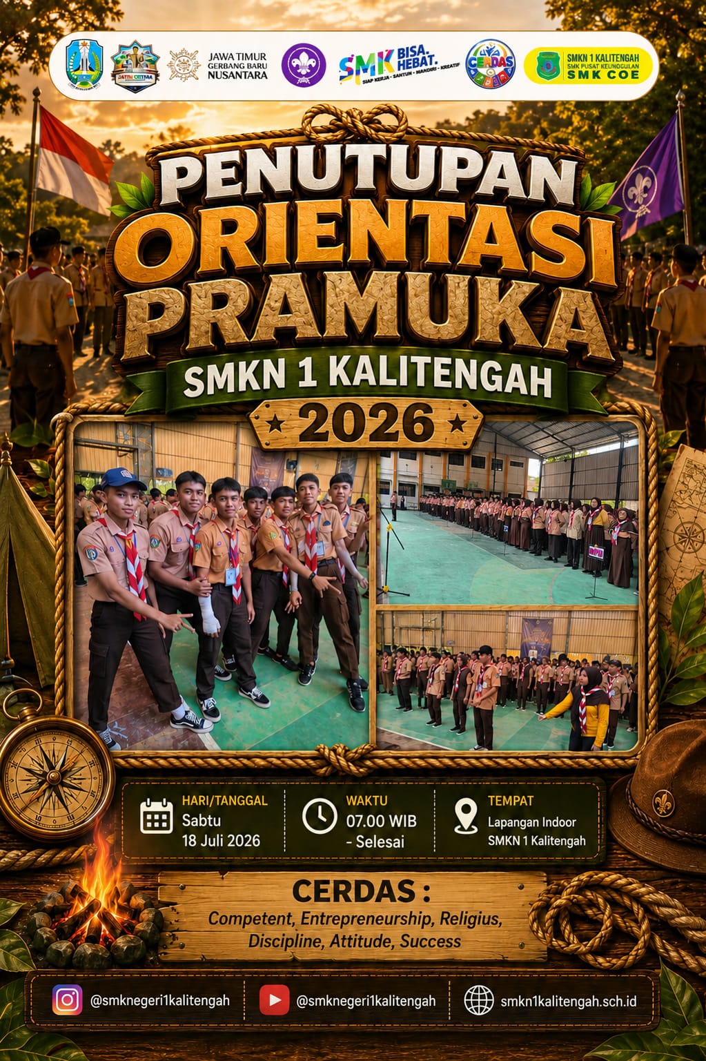 Mengukuhkan Karakter “CERDAS”, SMKN 1 Kalitengah Sukses Gelar Penutupan Orientasi Pramuka 2026