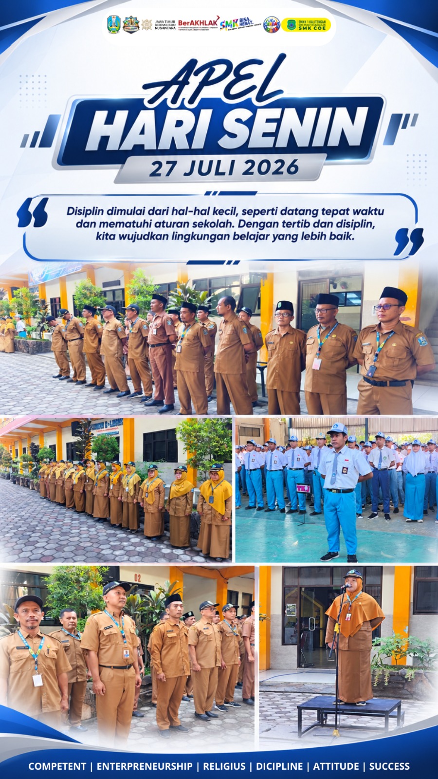 Wujudkan Lingkungan Belajar Kondusif, SMK Negeri 1 Kalitengah Gelar Apel Pagi Hari Senin