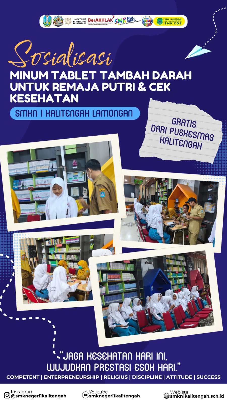 Tingkatkan Kesehatan Siswi, SMKN 1 Kalitengah Gelar Sosialisasi Tablet Tambah Darah dan Cek Kesehatan Bersama Puskesmas Kalitengah