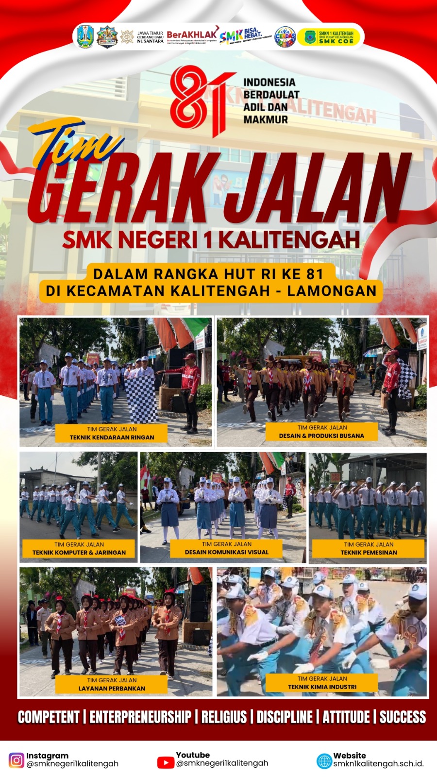 Semarak HUT RI ke-81: Tim Gerak Jalan SMK Negeri 1 Kalitengah Tampil Kompak dan Penuh Semangat
