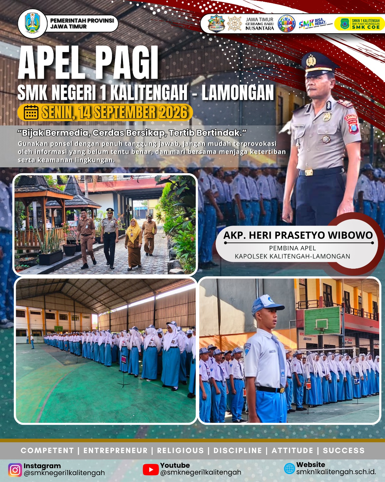 Giat Apel Pagi SMKN 1 Kalitengah: Kapolsek Kalitengah Ajak Siswa Bijak Bermedia dan Tertib Bertindak