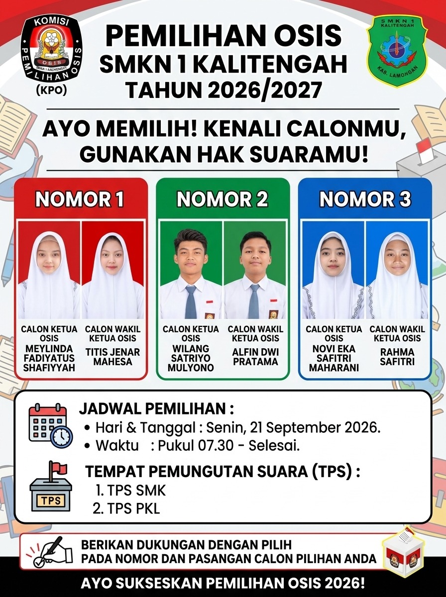 Pengumuman Pelaksanaan Pemilihan Ketua dan Wakil Ketua OSIS SMKN 1 Kalitengah Tahun Ajaran 2026/2027