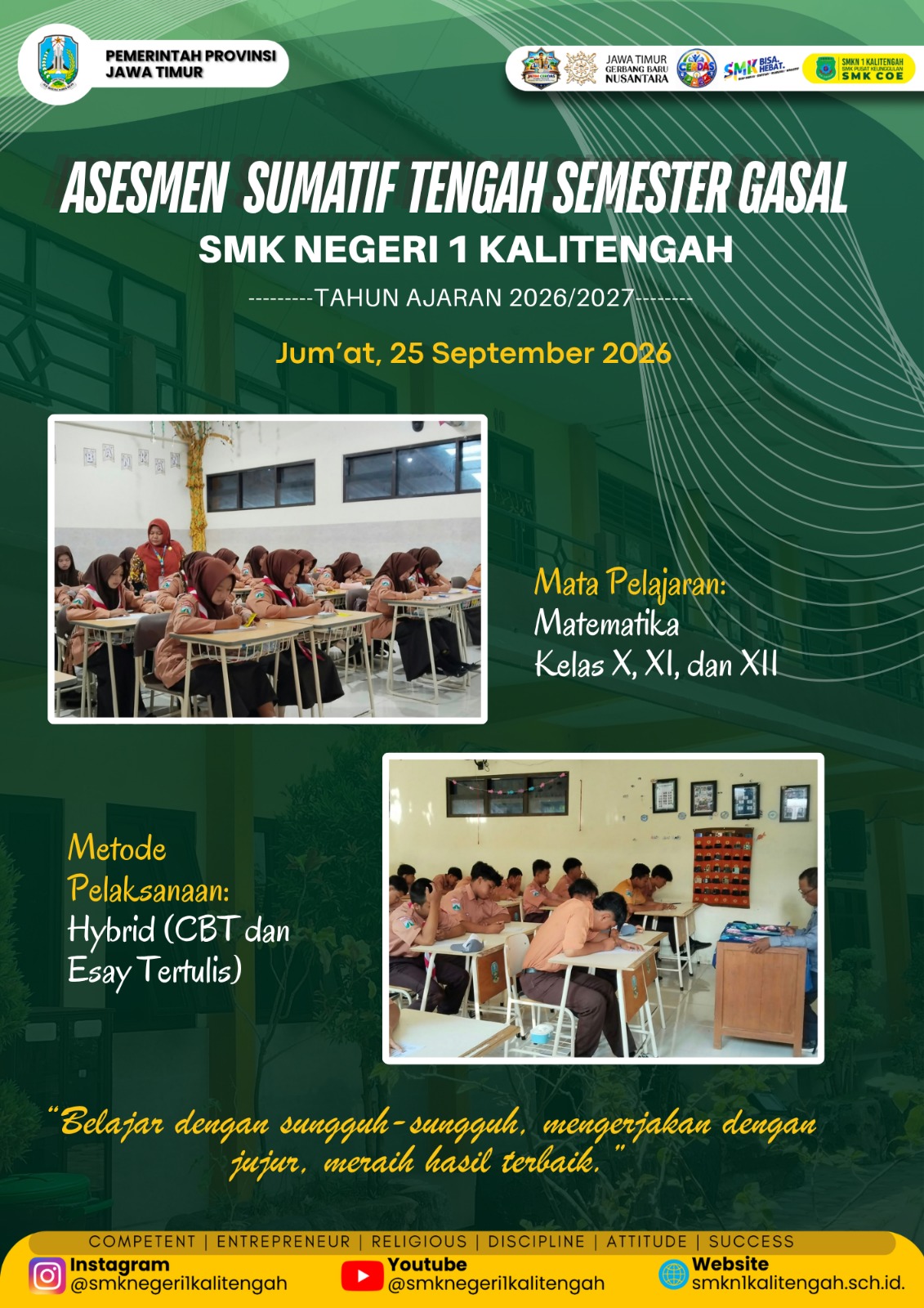 Pelaksanaan Asesmen Sumatif Tengah Semester (ASTS) Gasal TA 2026/2027 SMKN 1 Kalitengah Menerapkan Metode Hybrid