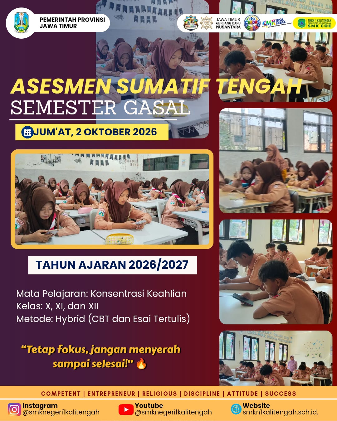 Uji Kompetensi Keahlian, SMKN 1 Kalitengah Gelar Asesmen Sumatif Tengah Semester Gasal TA 2026/2027 Metode Hybrid