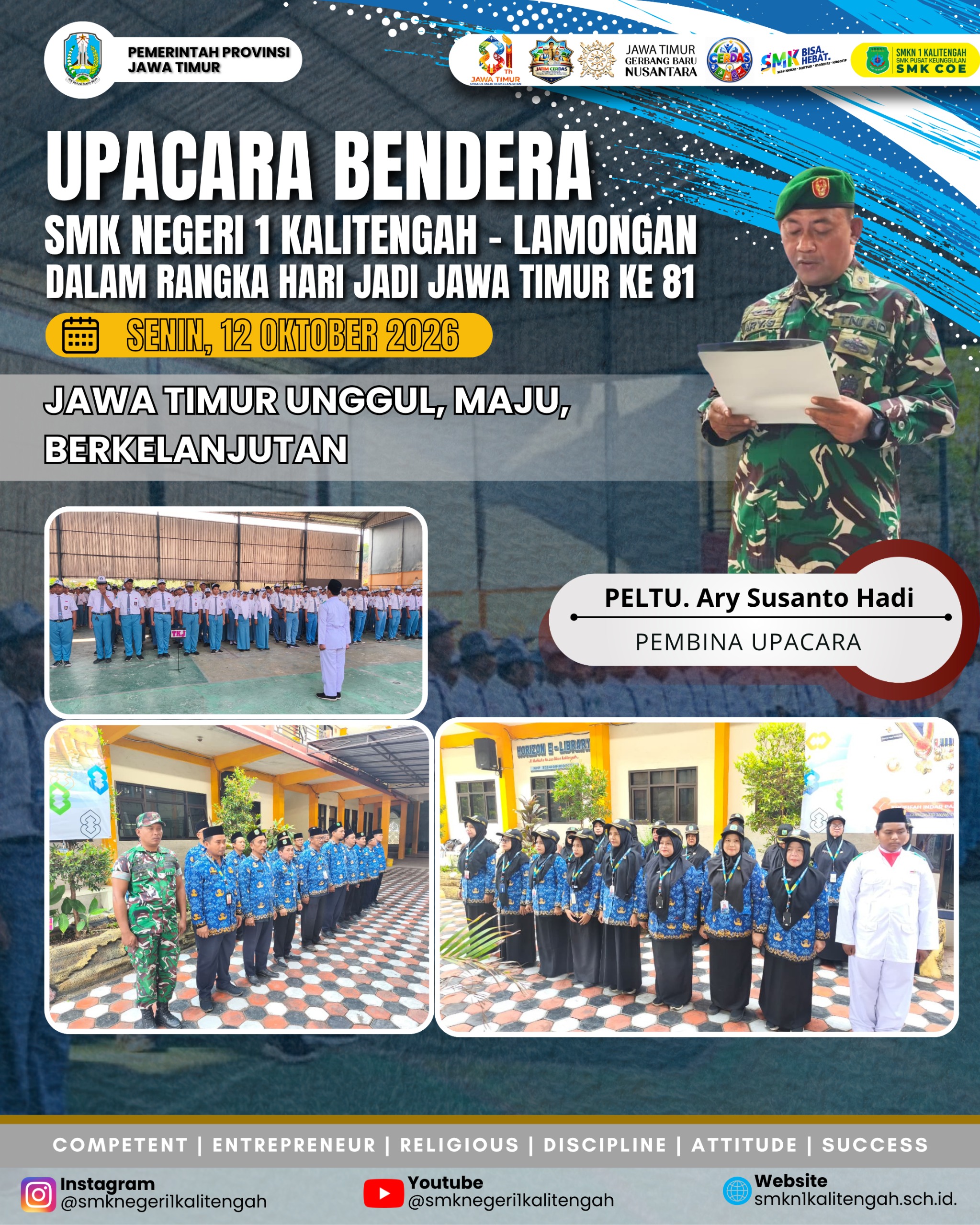 Khidmat, SMKN 1 Kalitengah Gelar Upacara Bendera Peringati Hari Jadi Ke-81 Provinsi Jawa Timur